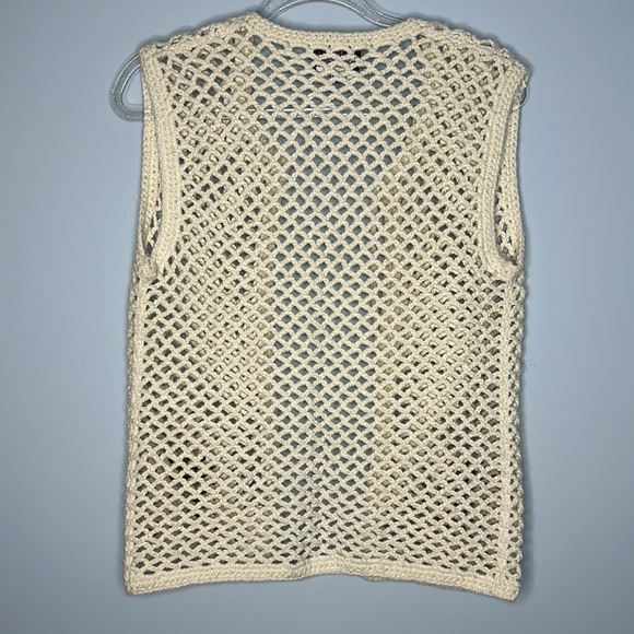 Hand Crocheted Open Front Pocket Vest Knitiva Size M - Picture 4 of 9